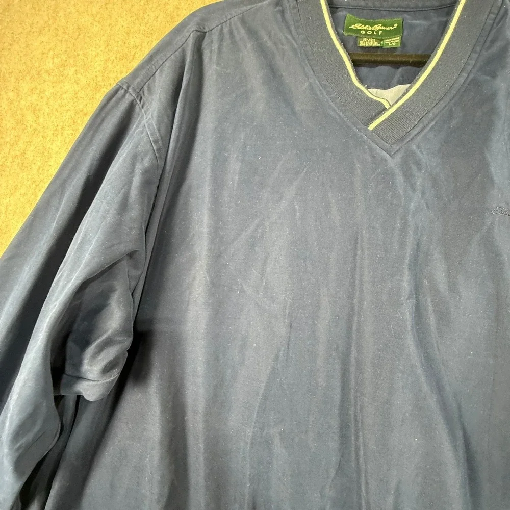 Eddie‎ Bauer Golf Mens Large Tall Navy Blue V-Neck Windbreaker Pullover Sweater